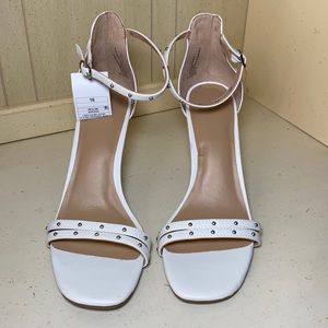White faux leather stud heels size 10